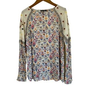 Hannah Boho Embroidered Mirrored Long Sleeve Peasant Blouse Size S